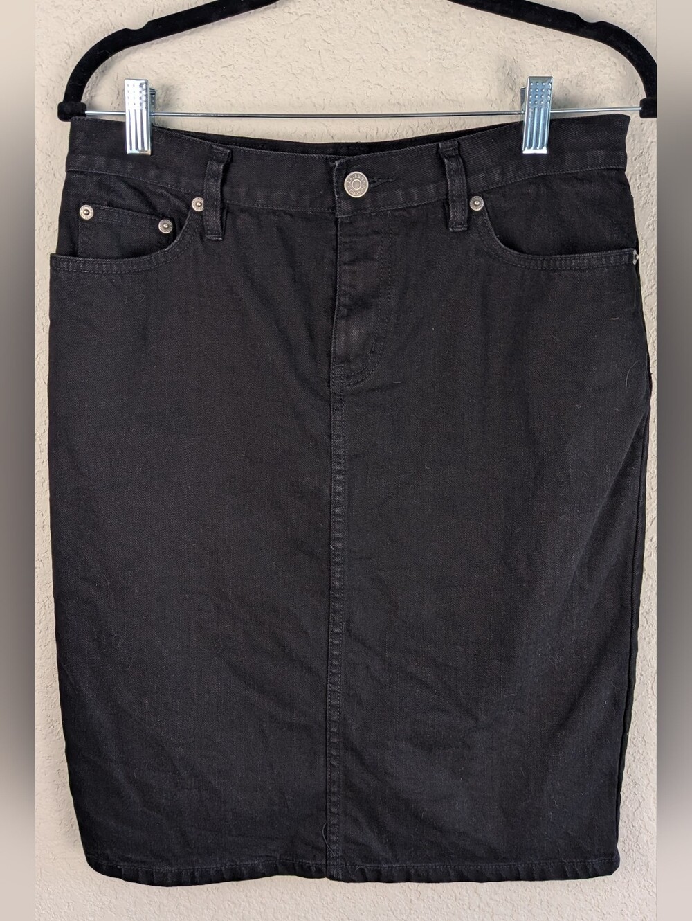 Lauren Ralph Lauren Denim Pencil Skirt Size 4 Black 5 Pocket Stretch Cotton Chic